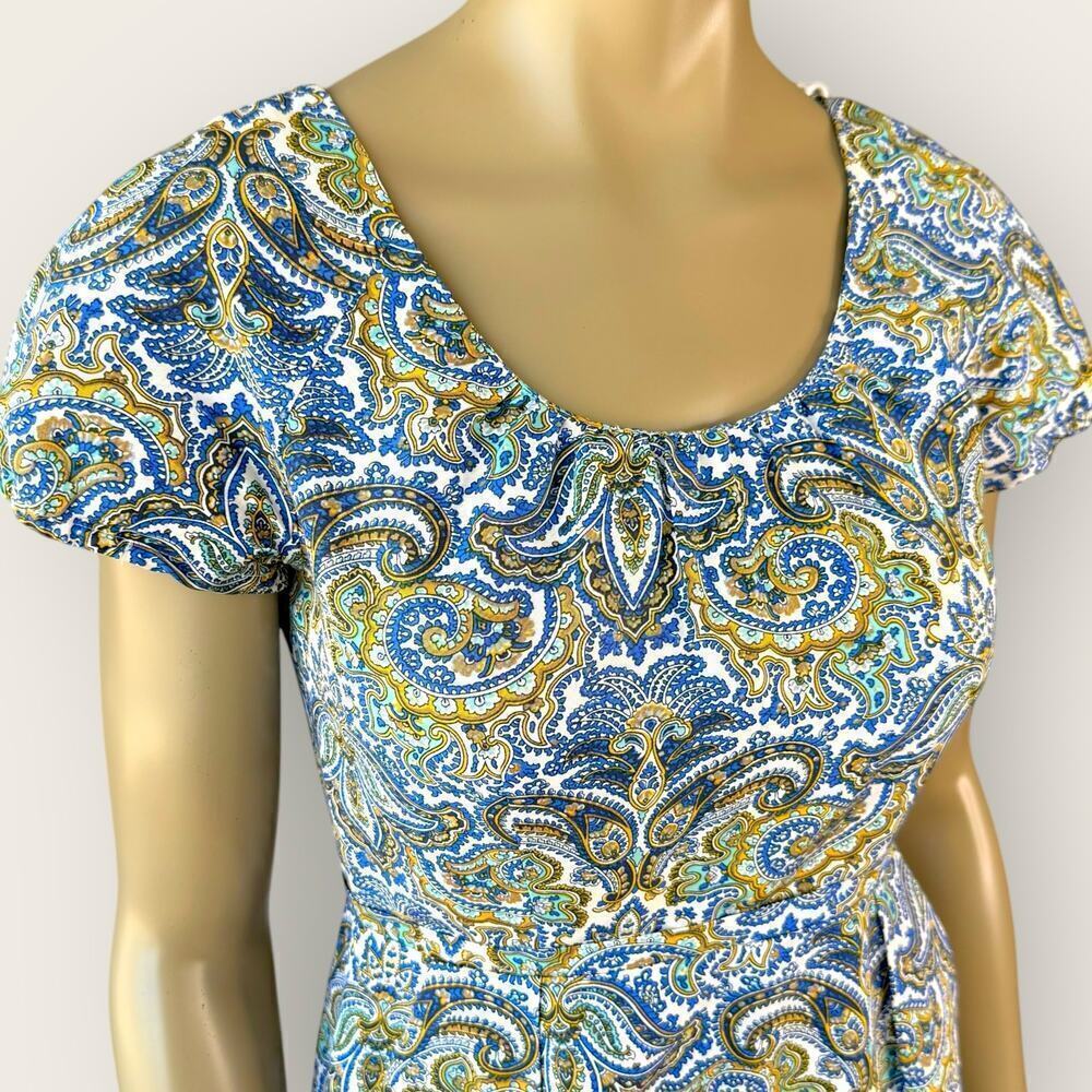 J. Crew Cotton Silk Blend Cap Sleeves Sheath Mini Dress Size 4 Peacock Paisley - Picture 7 of 14